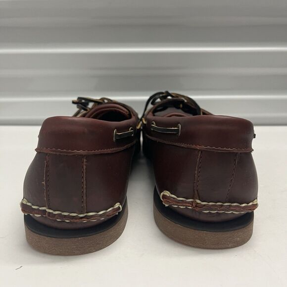 TIMBERLAND MENS CLASSIC 2 EYE ROOT BEER SHOE BROWN FULL GRAIN BOAT SHOE SZ 15 M main image 2